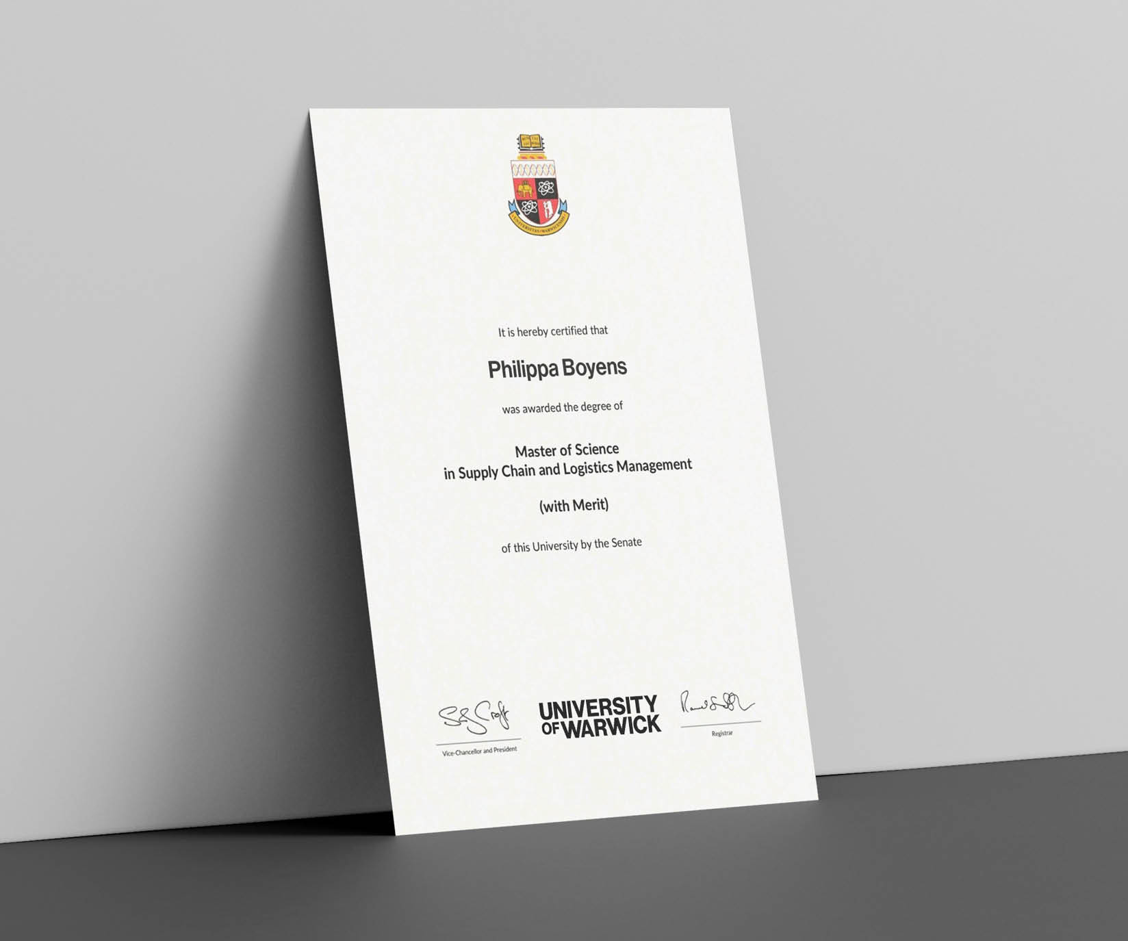 Coat of Arme placement example on a graduation certificate