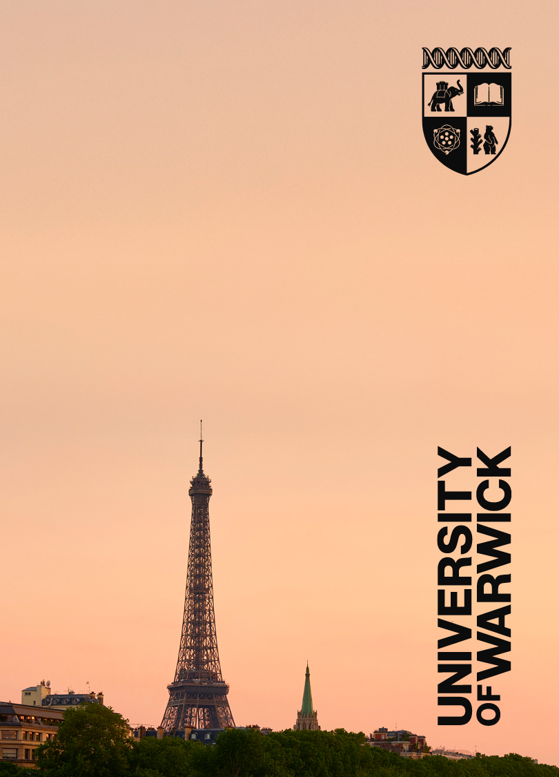 Crest and wordmark usage on large image example - Paris Eiffel tower coral